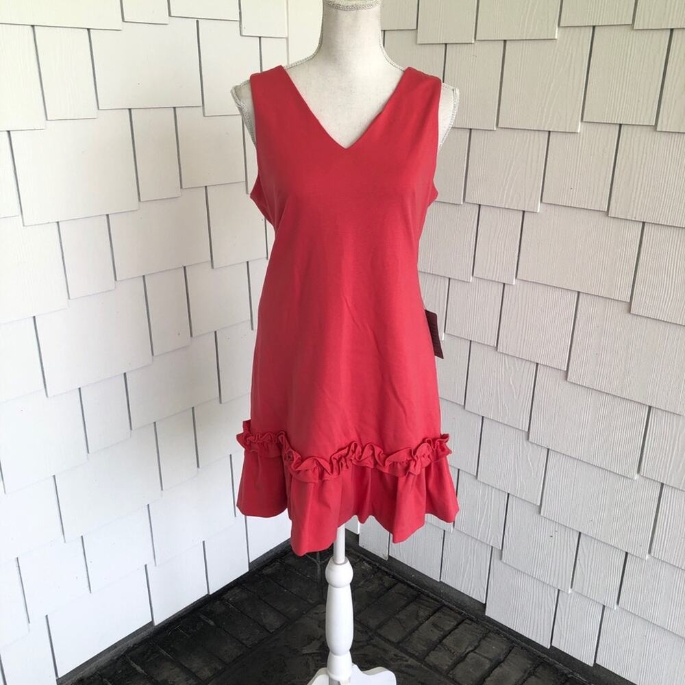 Chelsea28 Women's Coral Sands Sleeveless V-Neck Ruffle Hem Sheath Dress sz 8P